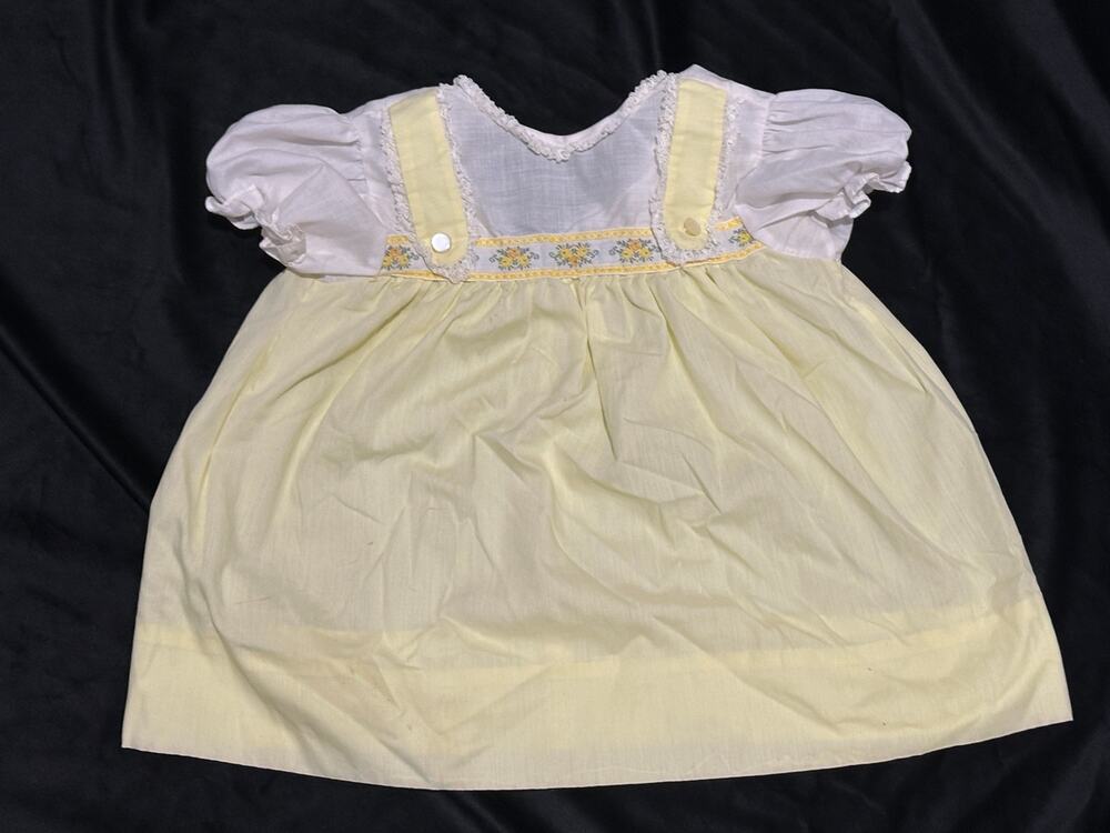 Vintage Yellow and White Baby Girl Dress Short Sleeve Nannette ~ 260825-WH 1252